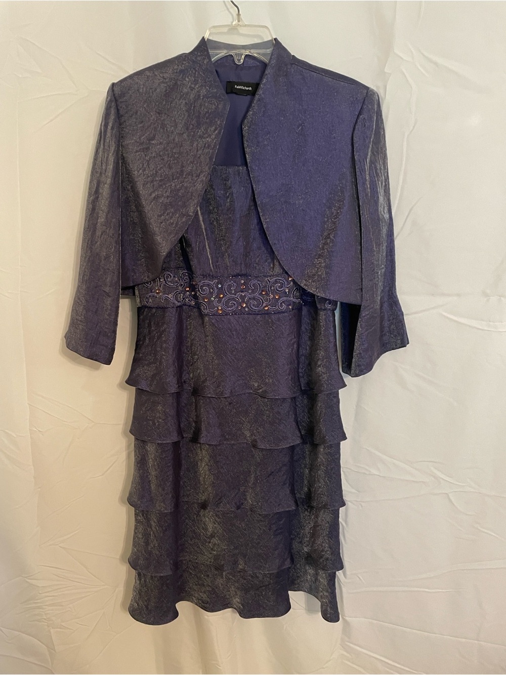 R&M Richards Purple Tiered Dress with Cropped Jacket